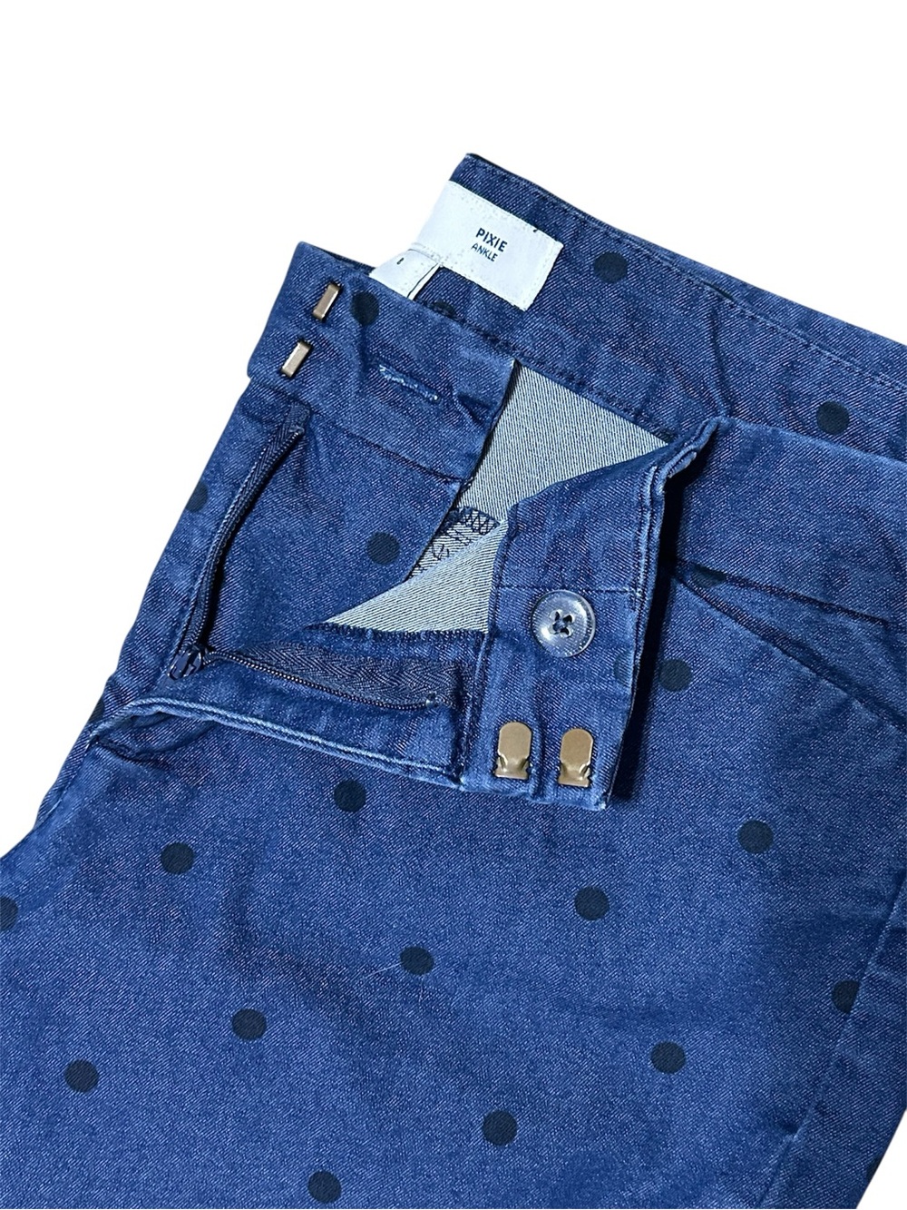 Old Navy Pixie Ankle Pants Blue Polka Dot Skinny Chino Size 8 Cotton Blend - Picture 3 of 8